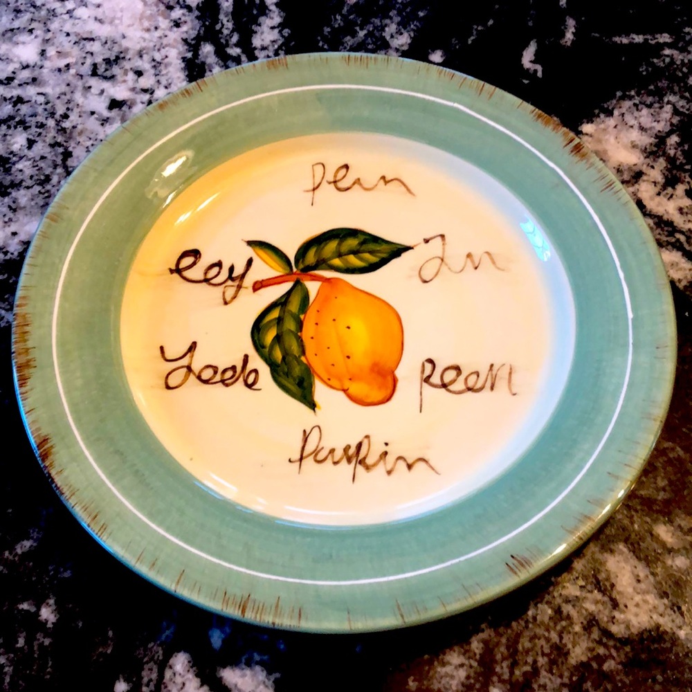 Baum Bros Style-Eyes “ Fruit writing” salad plate (discontinued)